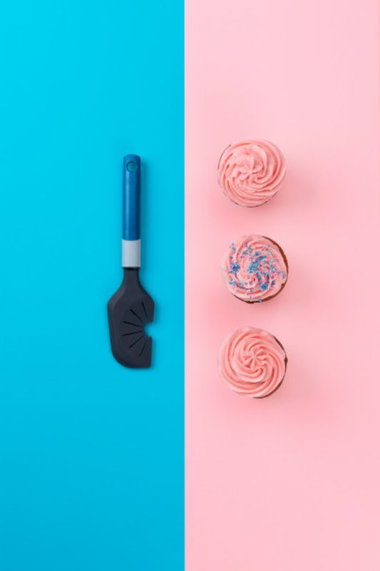 Silicone Tasty Dough Scraper with soft-touch handle, perfect for mixing, spreading, and efficient whisk cleaning.