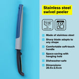 Tasty Straight Peeler with sharp stainless steel blade, non-slip grip, and vibrant design for easy, safe peeling.