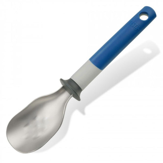 Tasty Ice Cream Scoop with stainless steel head and non-slip grip, ideal for perfect ice cream, meatballs, and cookie portions.