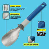 Premium stainless steel ice cream scoop with ridges, designed for easy, perfect portioned scoops and versatile kitchen use.