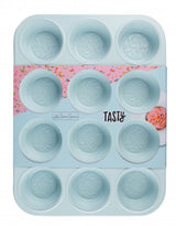 Colorful 12-cup muffin pan with sprinkle design, non-stick surface, and excellent heat conduction for perfect baking.