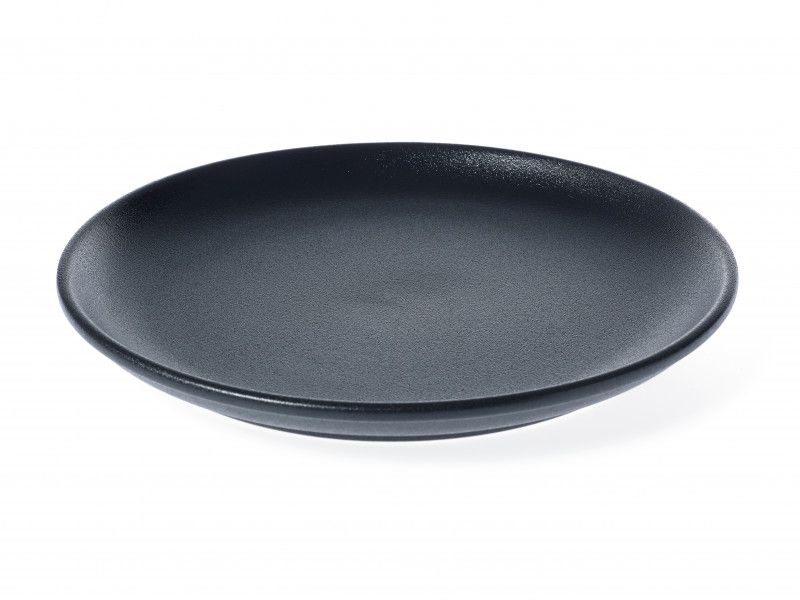 Tablekraft Black Coupe Plate: 27cm porcelain plate with sleek design, scratch-resistant finish, perfect for versatile dining and food presentation.