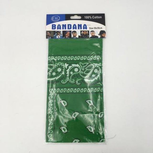 Set of 12 green bandanas measuring 56 x 56cm, ideal for fashion, outdoor use, and creative projects.