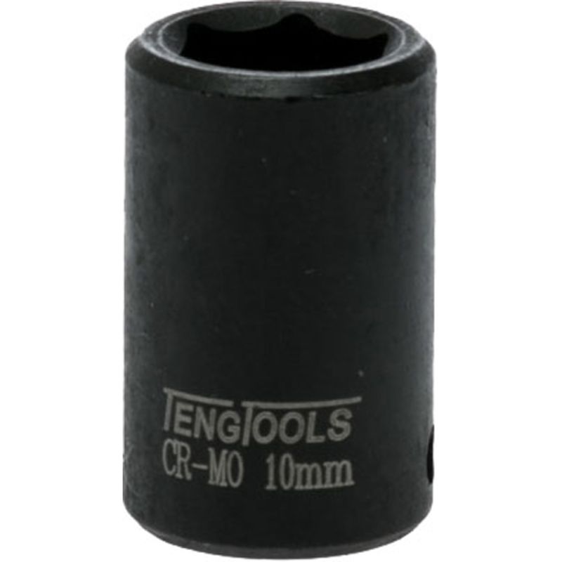 Teng 1/4in Dr. 10mm Impact Socket, durable chrome vanadium steel for high torque applications and tight space access.