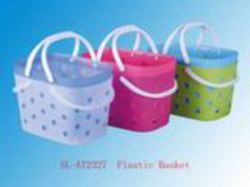 Colorful set of 12 plastic baskets with handles, perfect for organizing toys, toiletries, and pantry items.