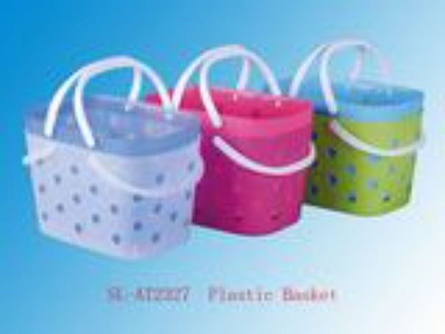 Colorful set of 12 plastic baskets with handles, perfect for organizing toys, toiletries, and pantry items.