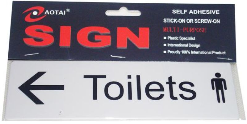 Set of 12 self-adhesive plastic restroom signs labeled "Toilets" for clear and accessible guidance in varied environments.