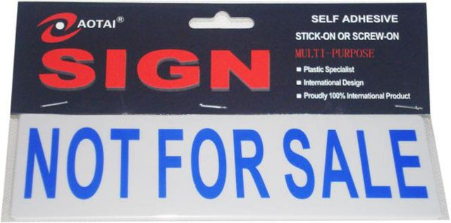 Plastic signs labeled 'Not For Sale' in a set of 12, featuring self-adhesive backing for easy application.
