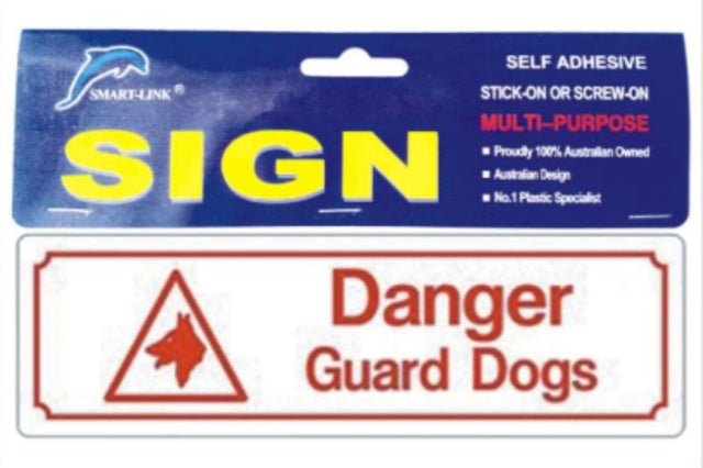 Set of 12 'Danger Guard Dogs' signs for enhanced property security with bold lettering and weather-resistant materials.