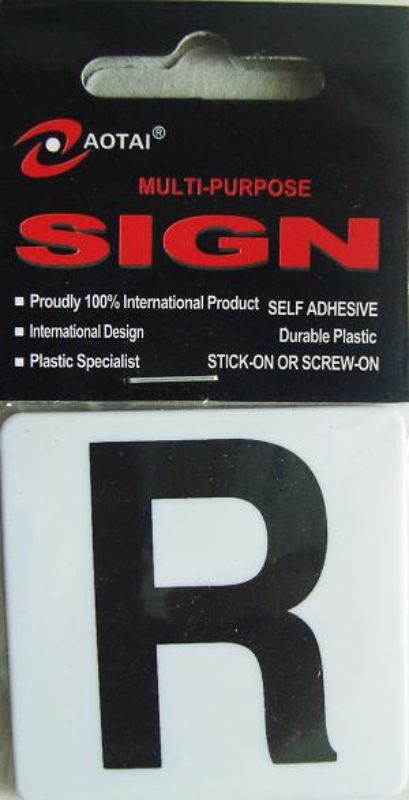 Plastic Sign - R Set of 12: Durable self-adhesive signs for indoor/outdoor use, perfect for labeling and directing.