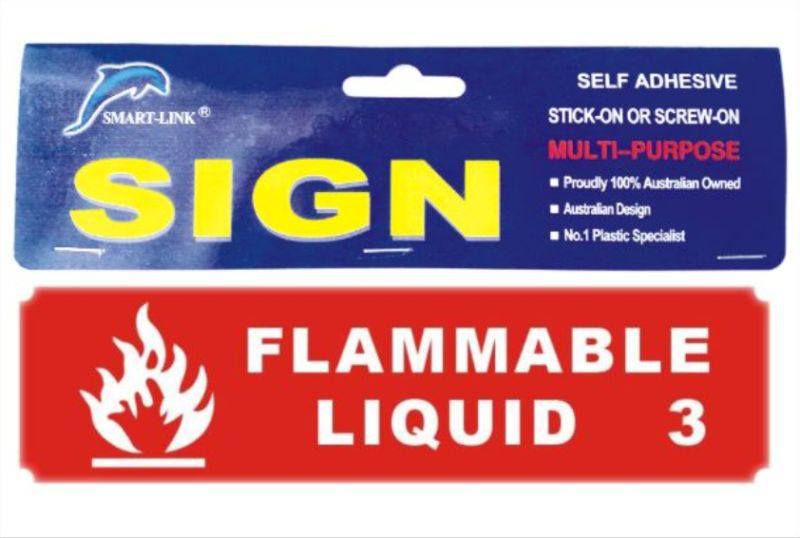 Set of 12 self-adhesive flammable liquid signs for workplace safety, made from durable, weather-resistant materials.