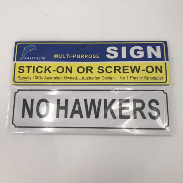 Set of 12 durable plastic 'No Hawkers' signs to deter solicitation in various environments, easy to install.
