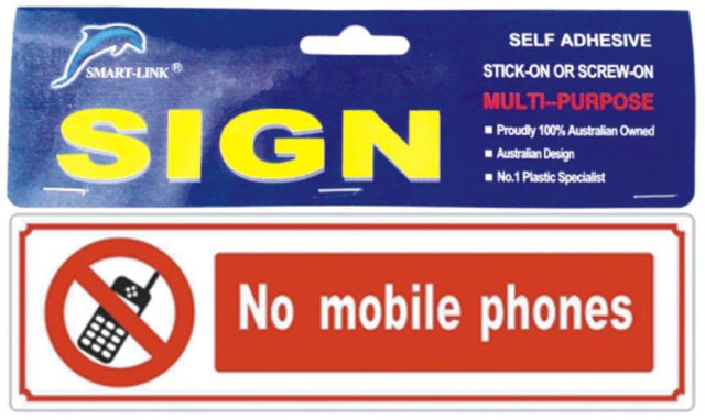 Set of 12 'No Mobile Phones' signs for schools or restaurants, promoting a distraction-free environment.