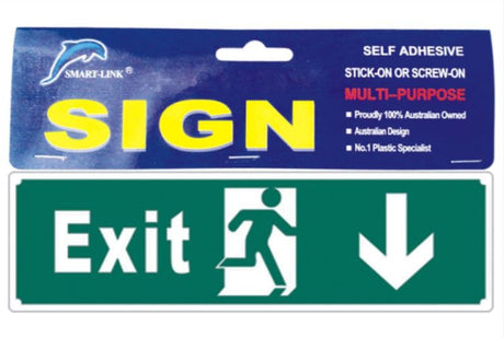 Self-adhesive exit signs in a set of 6, featuring bold text and universal symbols for enhanced safety in emergencies.
