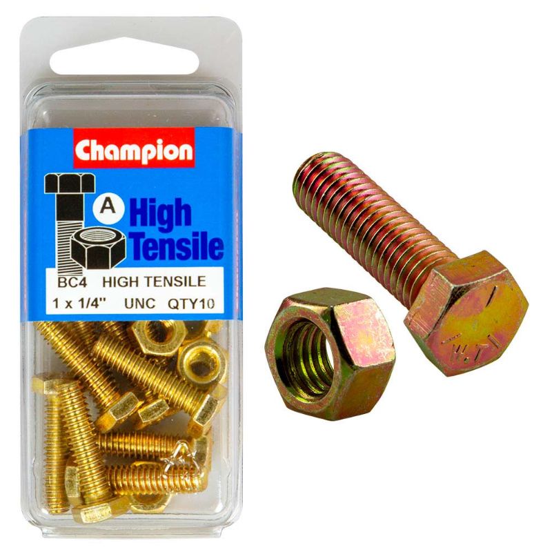 Champion 1x1/4in GR5 set screw and nut set for durable, reliable fastening in construction and DIY projects.