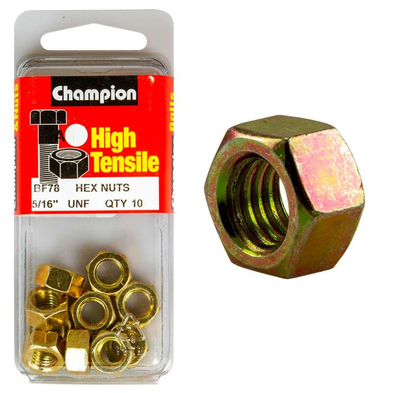 Champion 5/16in UNF Hex Nut (A) - GR5, a durable and strong fastening solution for construction and automotive applications.
