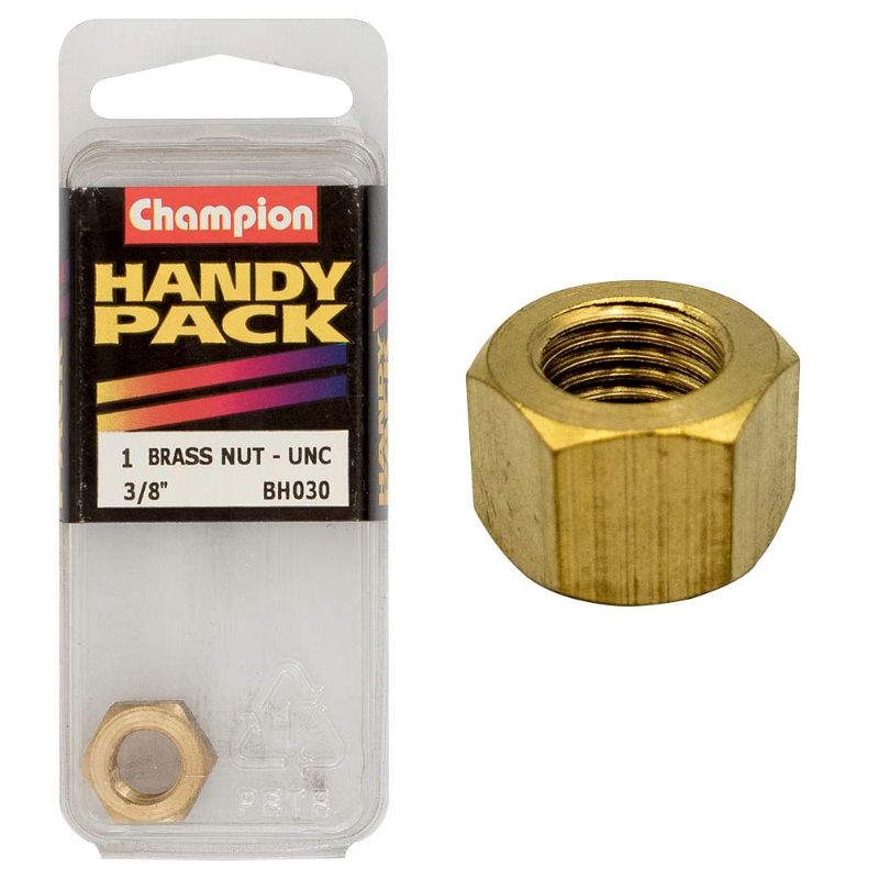 Champion 3/8in UNC Manifold Nut featuring durable materials, corrosion-resistant finish, ideal for various assembly projects.