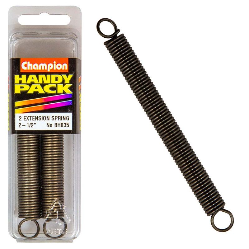 Durable Champion 17G extension springs, 2.5in x 0.5in, ideal for automotive, machinery, and home projects.