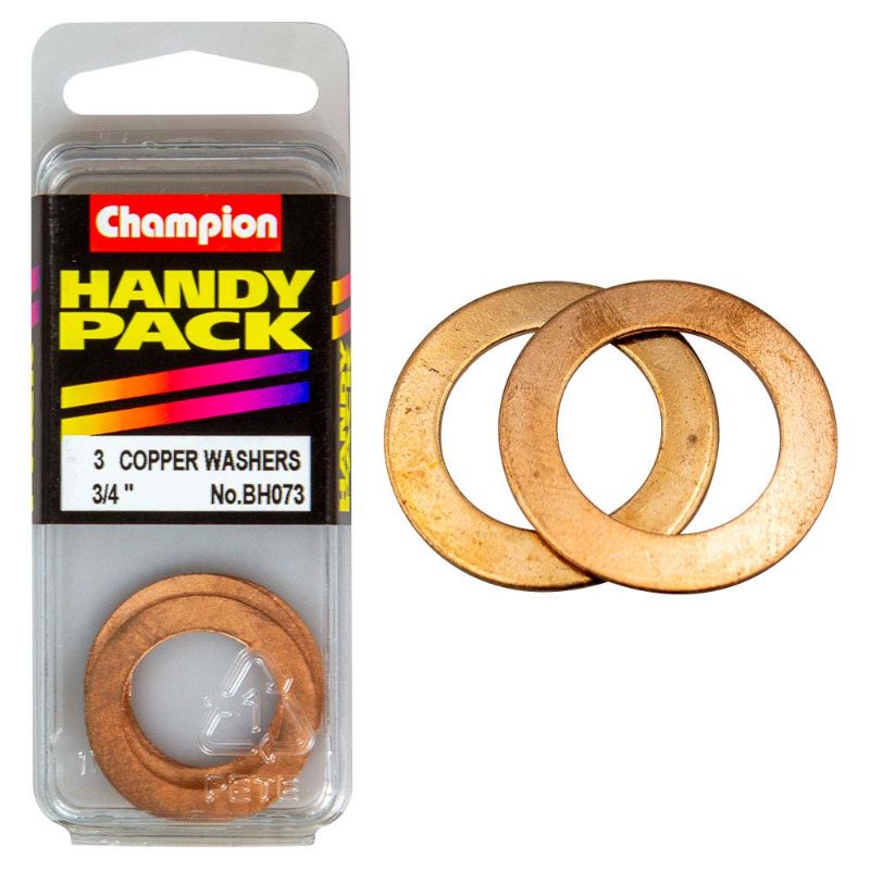 Champion 3/4in x 1-1/8 Copper Washer 20G, essential for leak-proof seals in plumbing and automotive applications.
