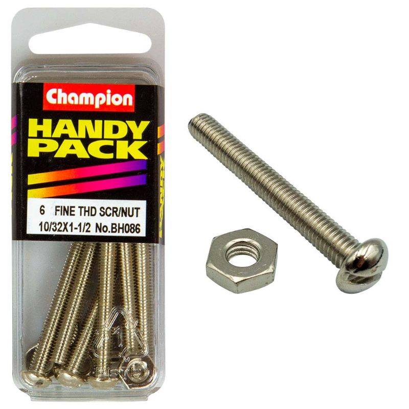 Champion 10/32in x 1-1/2in fine set screw and nut, designed for precision, durability, and strong fastening in various applications.