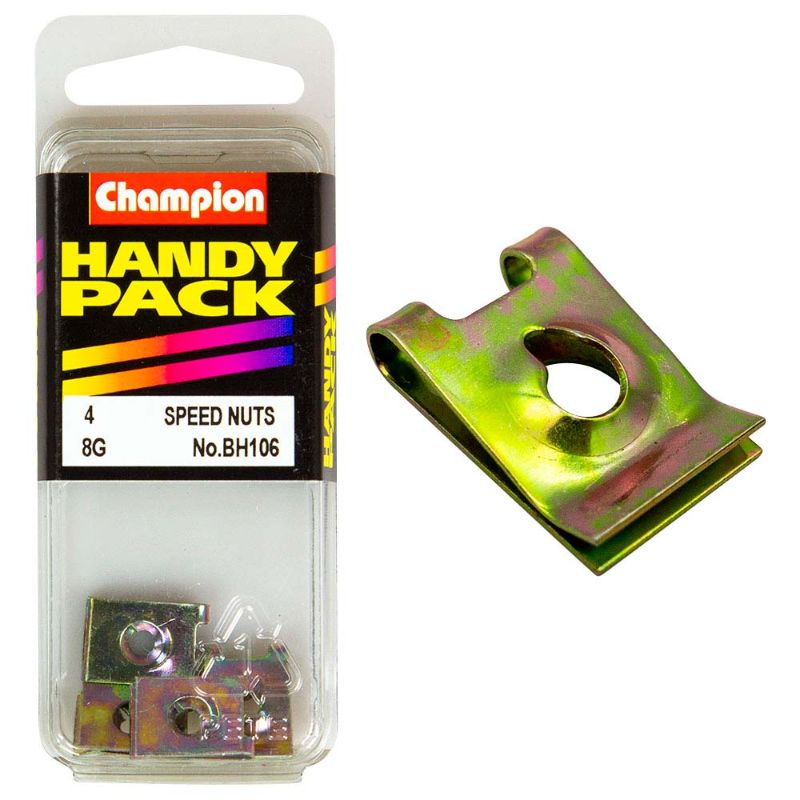 Durable Champion 8G Speed Nut, 21/32in x 7/16in, ideal for quick assembly in tight spaces and versatile fastening applications.