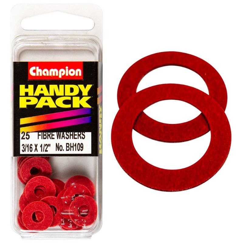 Champion 3/16in x 1/2in fibre washer, 1/32in thick, for leak-proof seals in plumbing and industrial applications.