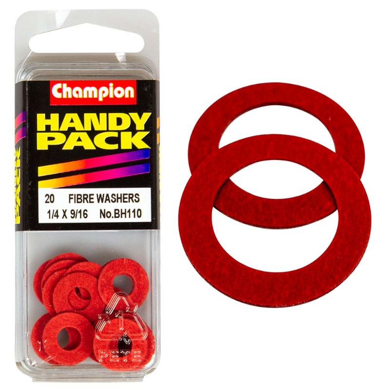 Champion 1/4in x 9/16 fibre washer, 1/32in thick, ideal for leak-proof sealing in plumbing and automotive repairs.