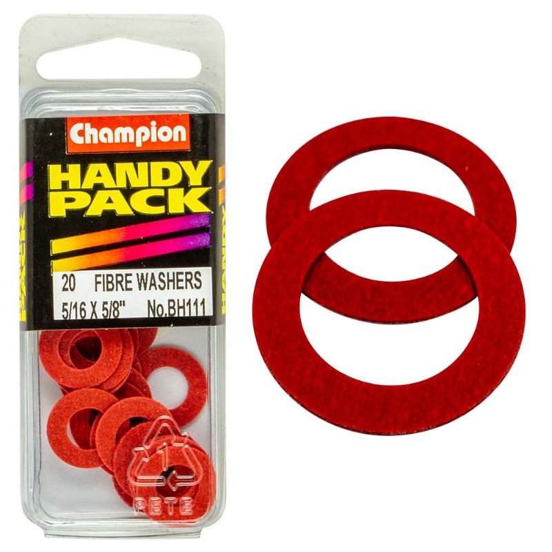 Champion 5/16in x 5/8in Fibre Washer, 1/32in thick, designed for reliable sealing in plumbing and automotive applications.