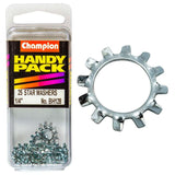 Champion 1/4in External Star Washer, featuring a star design for secure grip and corrosion resistance for various fastening projects.