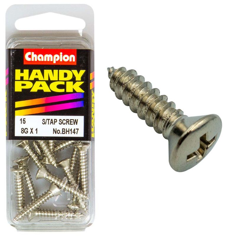 Champion 8G x 1in Self Tap Set Screw, durable and rust-resistant, ideal for metal, wood, and plastic applications.
