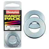 Champion 5/8in flat steel washer, premium-grade, corrosion-resistant, ideal for load distribution in construction and DIY projects.