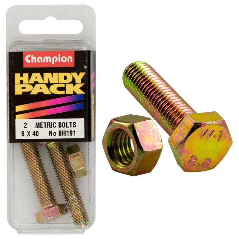 Champion 8 x 40mm Set Screw & Nut, durable fastening solution for wood, metal, and plastic projects, ideal for DIY and professionals.