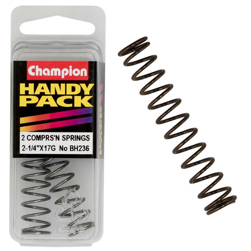 Durable Champion C-spring, 2-1/4in x 1/2in, 17-gauge, ideal for mechanical projects and automotive repairs.