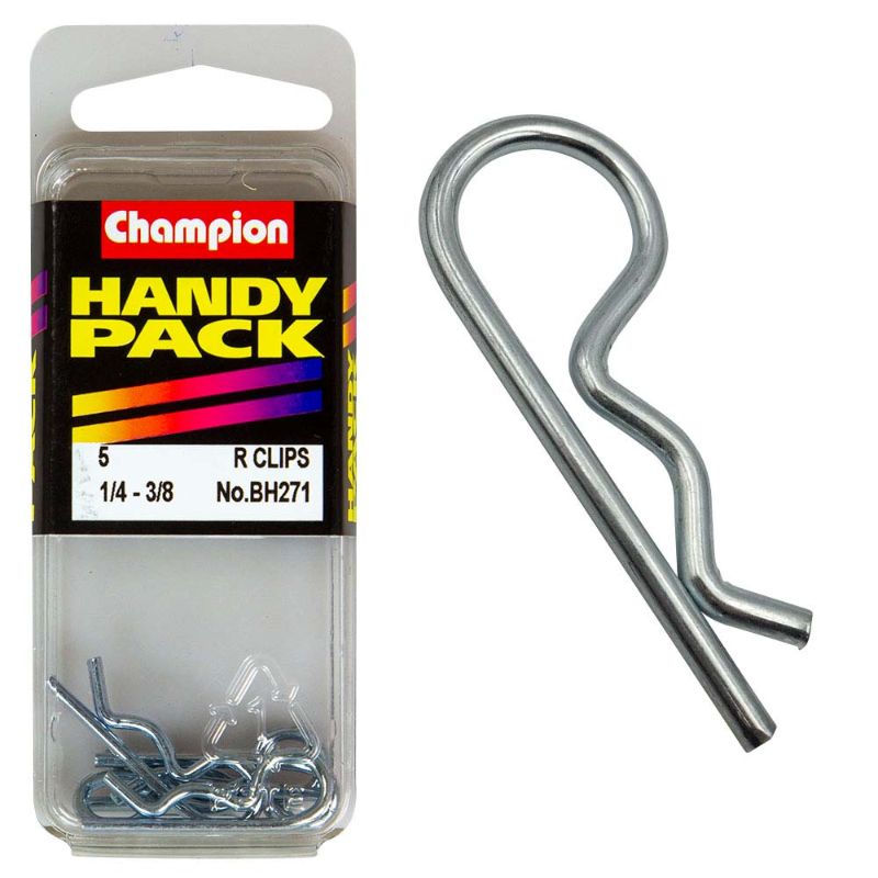 Champion 1/4in - 3/8in Shaft R-Clips for secure fastening on shafts, made of durable rust-resistant materials.