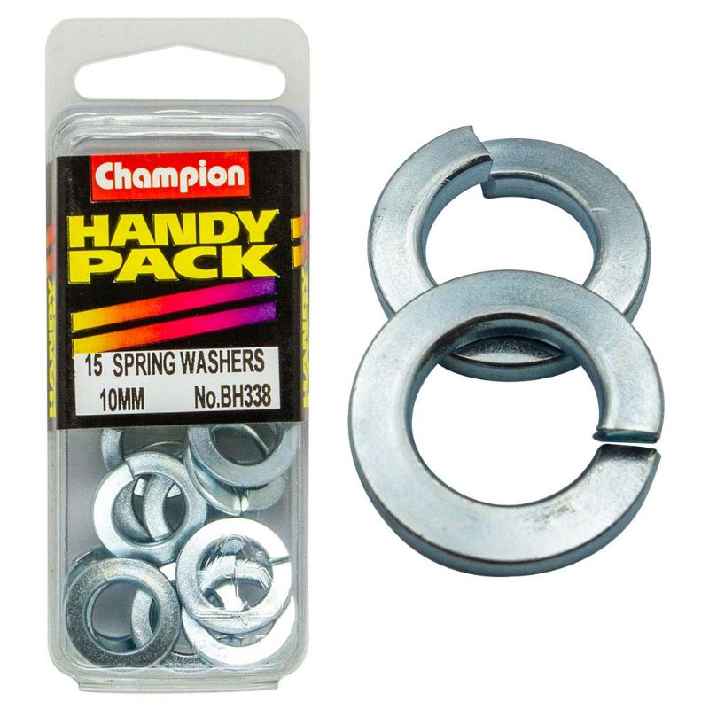 Champion M10 Spring Washer, durable hardware for securing bolts in high-stress applications, ensures tight and reliable fit.