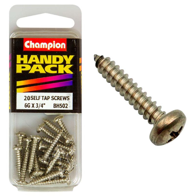 Champion 6G x 3/4in S/Tap Set Screw with pan head design, ideal for durable threaded fastening in various projects.
