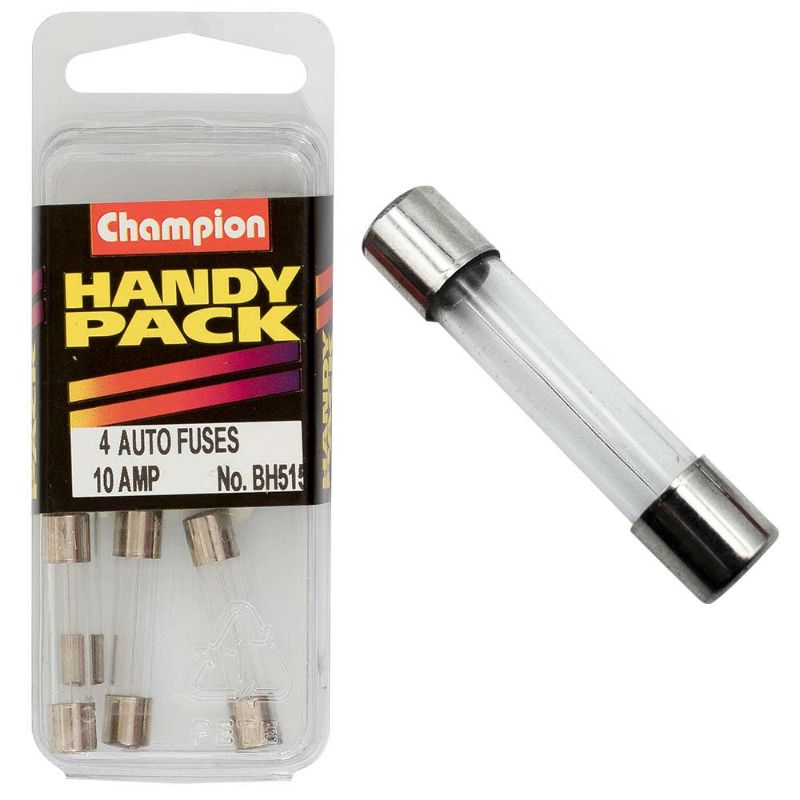 Champion 3Ag - 10Amp Glass Fuse in a transparent body for reliable circuit protection in automotive and electronics applications.