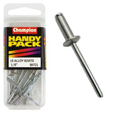 Pack of 10 Champion Aluminium Blind Rivets - 1/8in, ideal for secure fastening in metal, wood, and plastic.