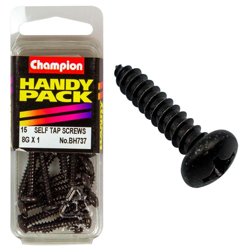 Black Zinc Champion 8G x 1in S/Tap Set Screw, durable fastening solution for machinery and household repairs.