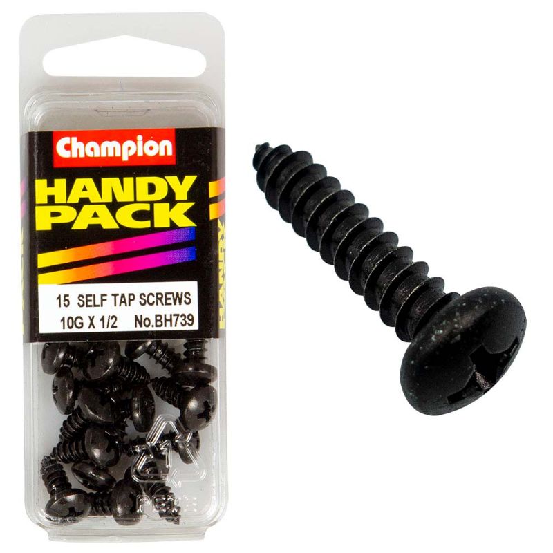 Champion 10G x 1/2in S/Tap Set Screw in black zinc, offering durability, corrosion resistance, and precision fastening for various projects.