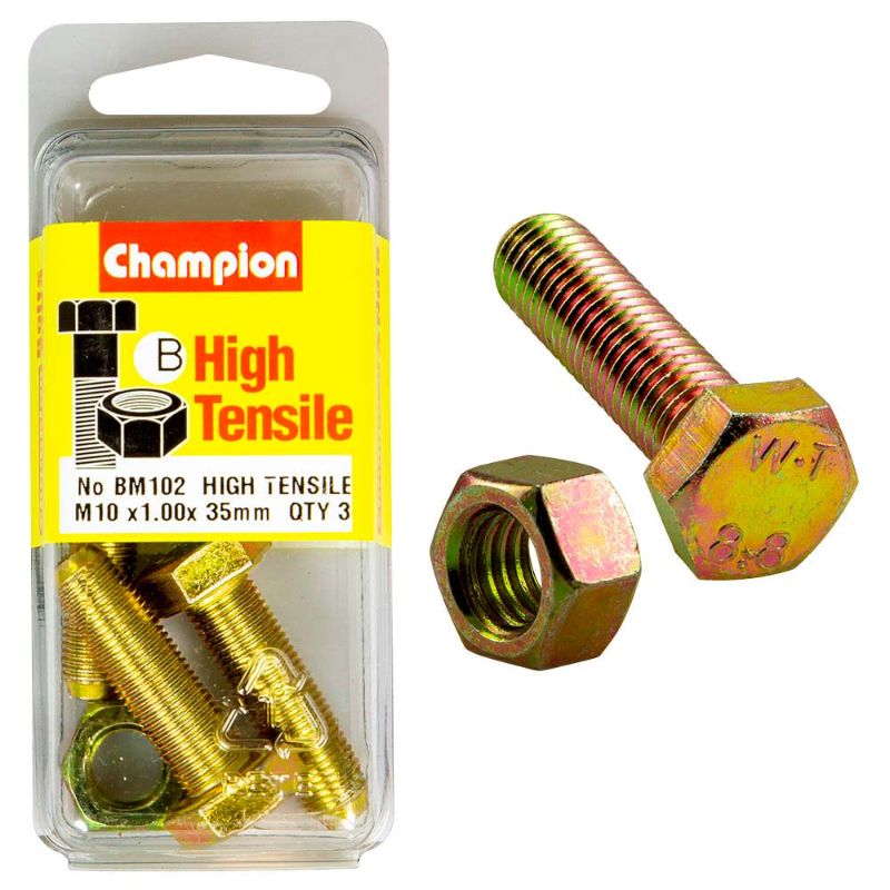 M10 x 35mm set screw and nut made of Grade 8.8 carbon steel, ideal for heavy-duty fastening and corrosion-resistant.