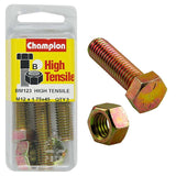 Durable Champion M12 x 45 set screw and nut, Grade 8.8 steel, ideal for heavy-duty fastening applications.