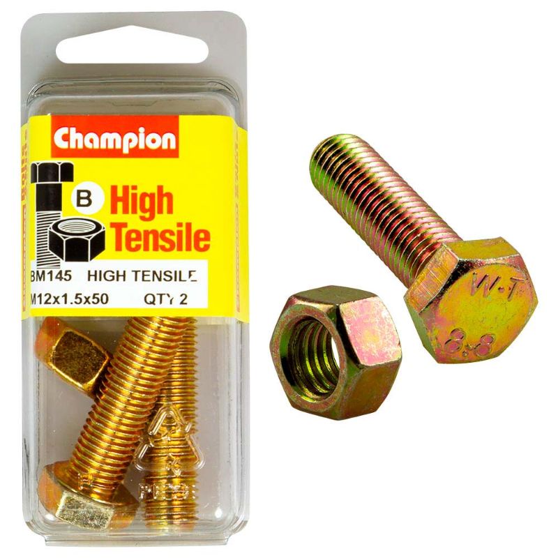 High-strength GR8.8 steel set screw and nut, 12mm diameter, 50mm length, ideal for heavy-duty industrial and DIY projects.