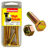 Champion M6 x 50 Set Screw & Nut (A) - GR8.8, a durable silver zinc-plated fastener for heavy-duty applications.