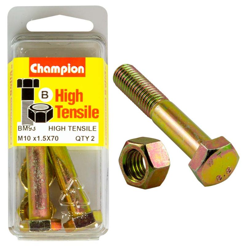 Durable 10 x 70 mm GR8.8 bolt and nut set, perfect for automotive, construction, and DIY projects, ensuring reliable fastening.