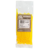 Vibrant yellow nylon cable ties, 150 x 3.6mm, pack of 100, durable for cable management, heavy-duty with 18.1kg strength.