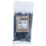 ISL 160 x 4.8mm black UV nylon cable ties, pack of 100, durable, UV-resistant, 22.7kg strength, ideal for cable management.