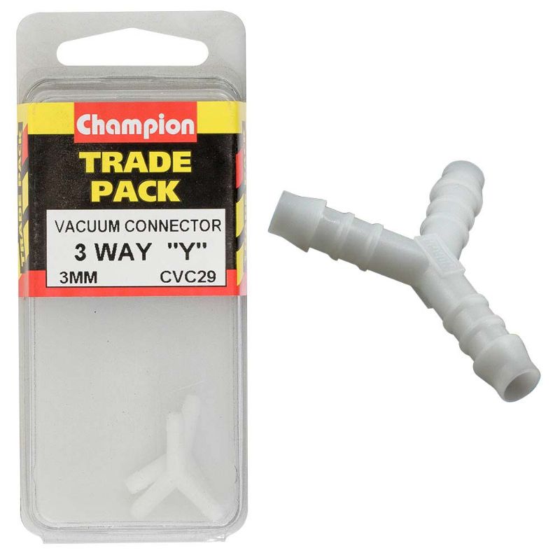 Champion Vacuum Hose 3 Way Y Piece 3mm connector enabling efficient airflow split for optimal vacuum performance.