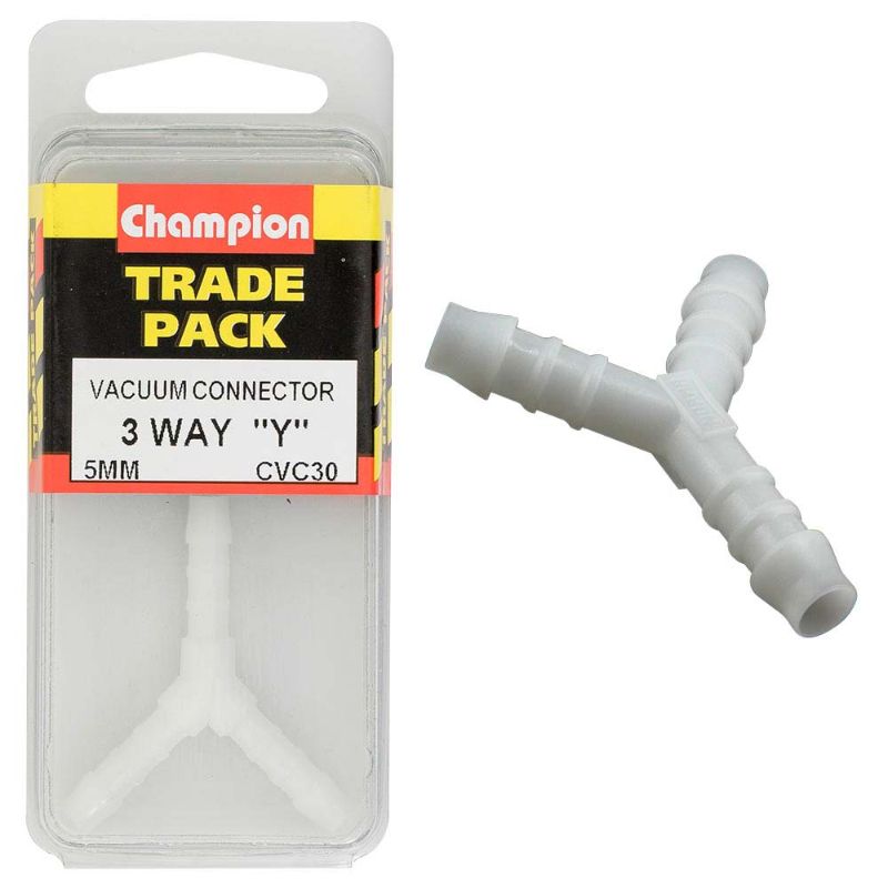 Champion 3-Way 'Y' Piece 5mm vacuum hose connector, enhancing suction with versatile multi-hose connections for efficient cleaning.