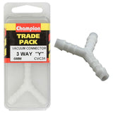 Y-shaped vacuum hose connector for 6mm hoses, enhances suction with three outlets for efficient cleaning tasks.